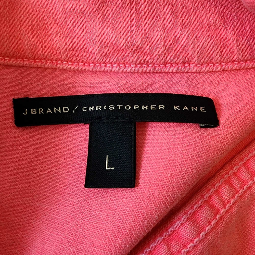 J Brand-Christopher Kane jacket denim neon pink-peach button front sz lrg 🎉 HP - Picture 12 of 16